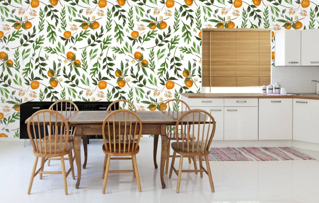 Muravie, Trees in an Orange Garden Wallpaper, Orange Wall Poster